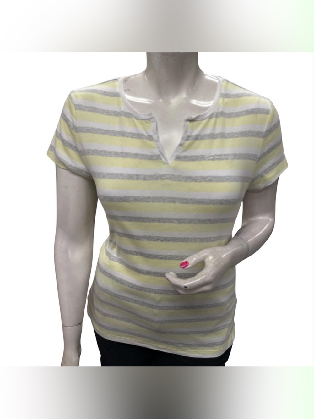 Tommy Hilfiger Yellow & Gray Striped Short Sleeve Top Size XL